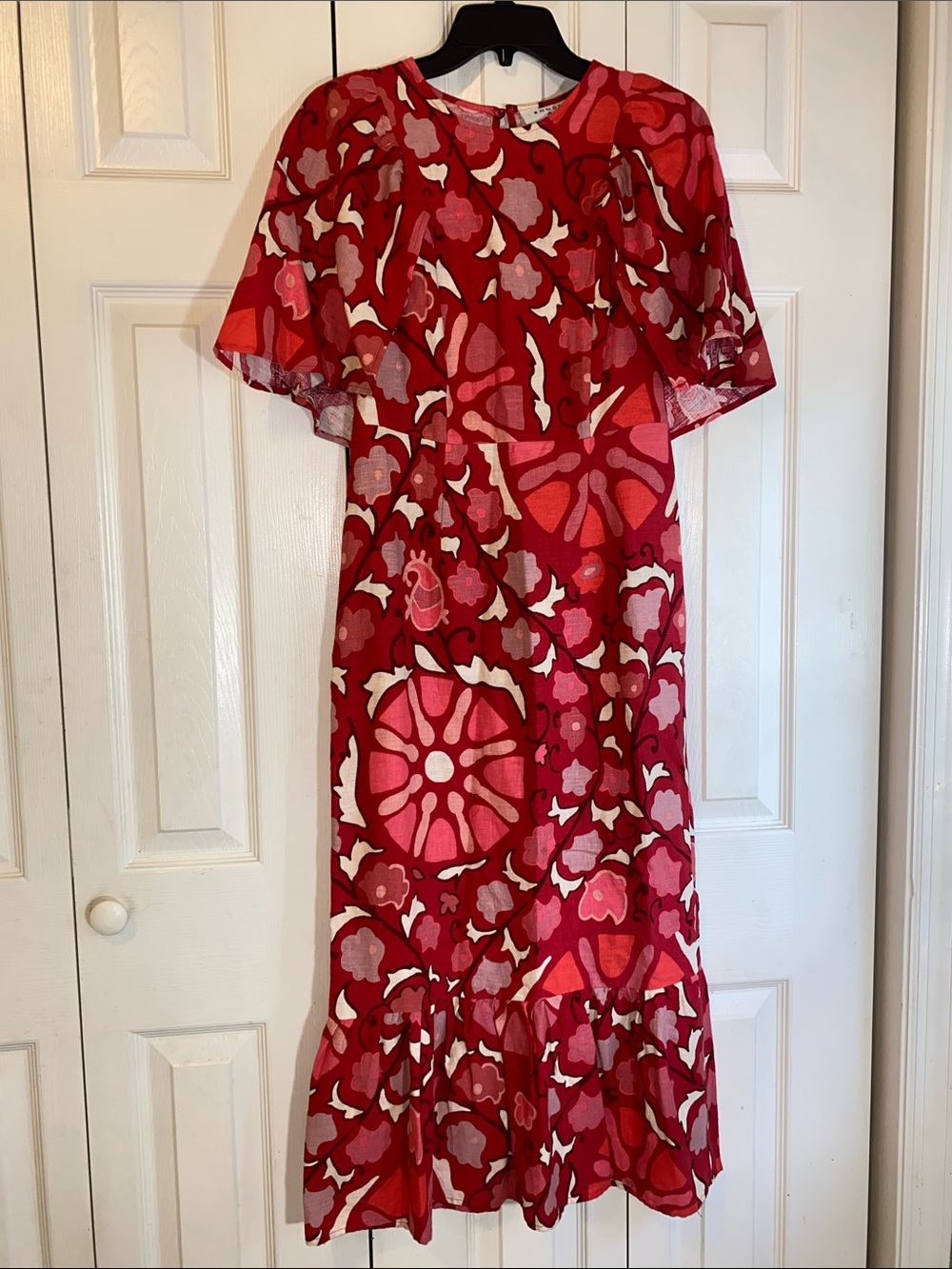 RHODE Red Floral-Print Linen Blend Maxi Dress